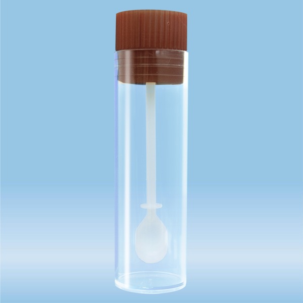 Faeces tube with spoon push cap LxØ 75 x 23 5 mm transparent