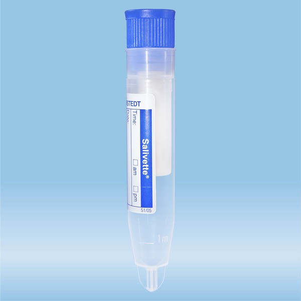 Salivette®, with synthetic swab, cap: blue, with paper label