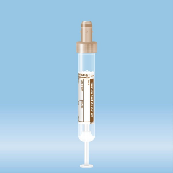 S-Monovette® Serum Gel, 2.7 ml, cap brown, (LxØ): 75 x 13 mm, with paper label