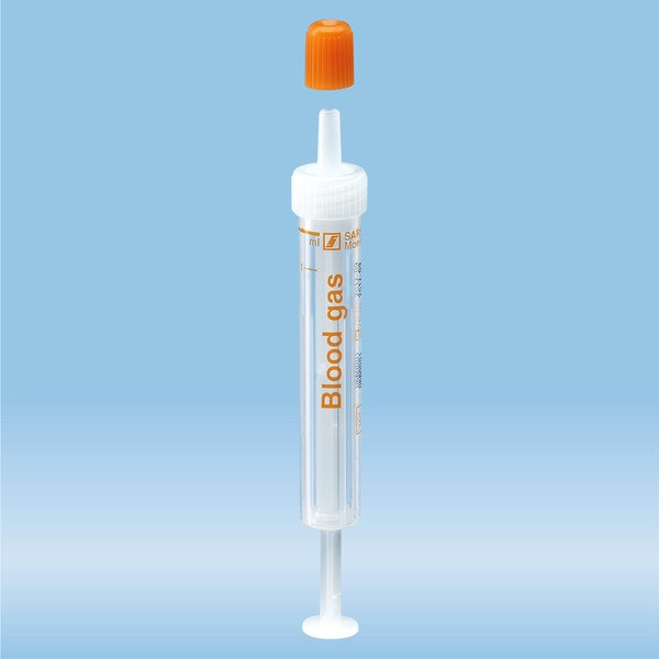 Blood Gas Monovette®, calcium-balanced lithium heparin, 1 ml, cap white/orange, connection: Luer (m)