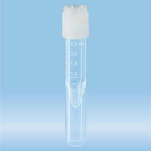 Screw cap tube, 2.5 ml, (LxØ): 75 x 13 mm, rounded false bottom, PP, 100 piece(s)/bag