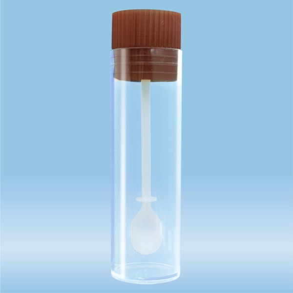 Faeces tube, with spoon, push cap, (LxØ): 75 x 23.5 mm, transparent, sterile