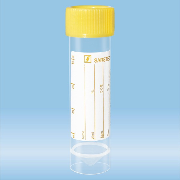 Screw cap tube, 25 ml, (LxØ): 90 x 25 mm, PP, with paper label