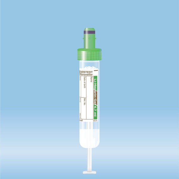 S-Monovette® Lithium heparin gel, 4.7 ml, Cap green, (LxØ): 75 x 15 mm ...