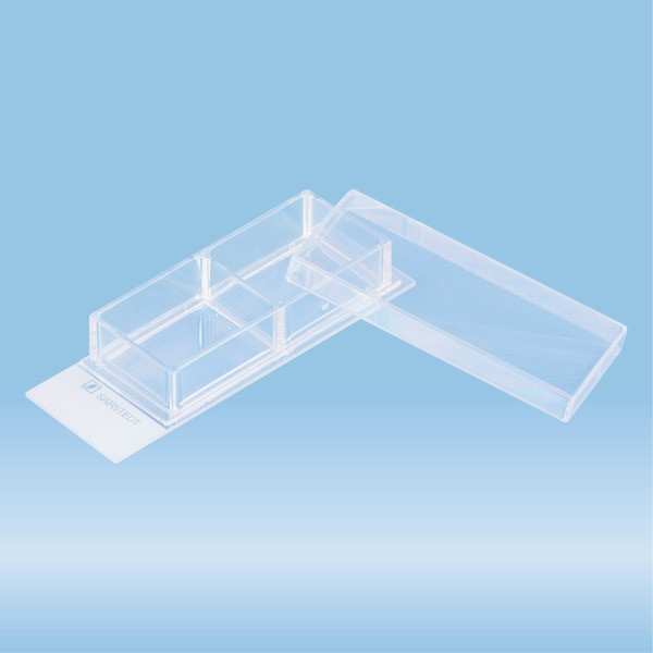 x-well cell culture chamber, 2 wells, on glass slide, removable frame