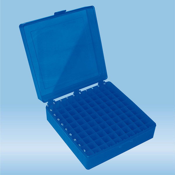 Storage box, hinged lid, PP, format: 10 x 10, for 100 collection tubes