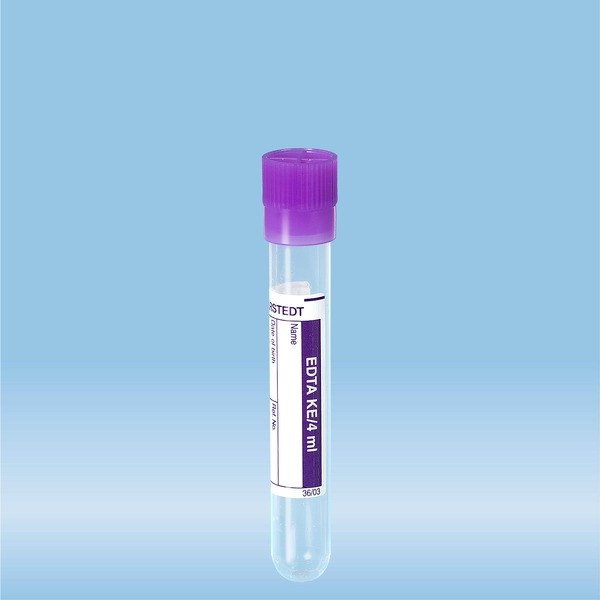 Sample tube, K3 EDTA, 4 ml, cap violet, (LxØ): 75 x 12 mm, with paper label