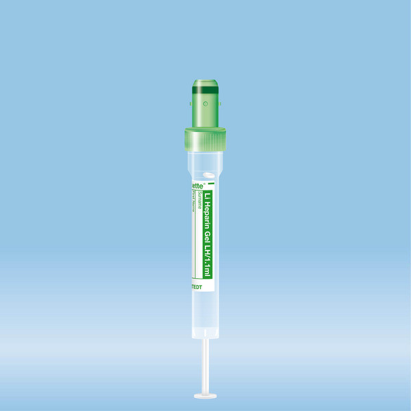 S-Monovette® Lithium heparin gel LH, 1.1 ml, cap green, (LxØ): 66 x 8 mm, with plastic label