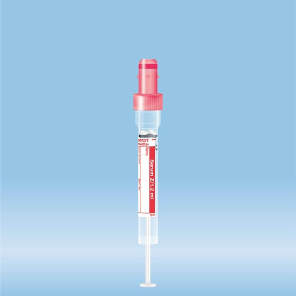 S-Monovette® Serum, 1.2 ml, cap red, (LxØ): 66 x 8 mm, with plastic label