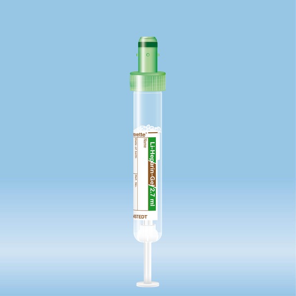 S-Monovette® Lithium heparin gel LH, 2.7 ml, cap green, (LxØ): 75 x 13 ...