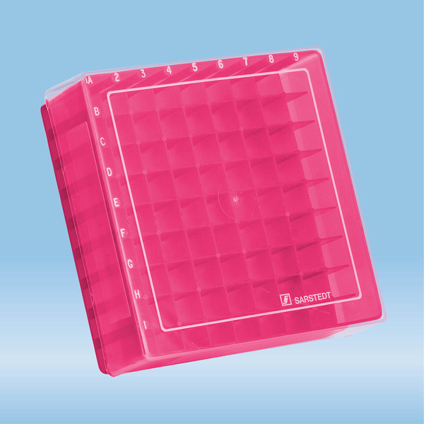 Storage box, slip-on lid, PP, format: 9 x 9, for 81 collection tubes