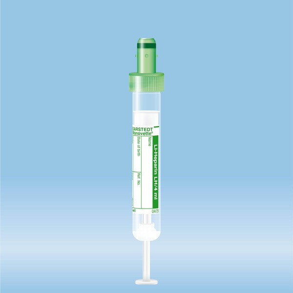 S-Monovette® Lithium heparin, 4 ml, cap green, (LxØ): 75 x 13 mm, with paper label