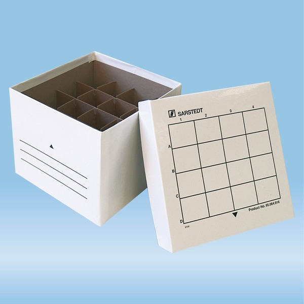 Storage box, slip-on lid, cardboard, format: 4 x 4, for 16 collection tubes