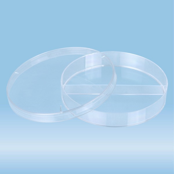 Petri dish, 92 x 16 mm, transparent, 2 compartments, with ventilation cams