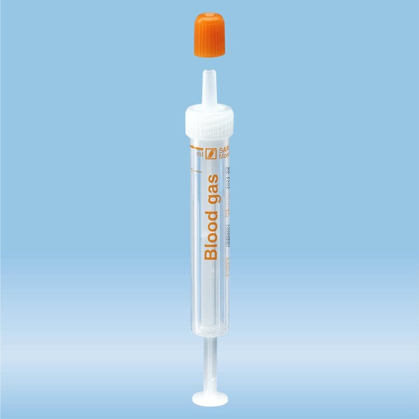 Blood Gas-Monovette®, calcium-balanced lithium heparin, 1 ml, cap white/orange, connection: Luer (m)