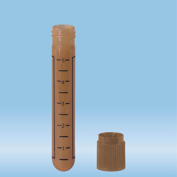 Screw cap tube, 5 ml, (LxØ): 75 x 13 mm, round base, PP, cap enclosed, 100 piece(s)/bag