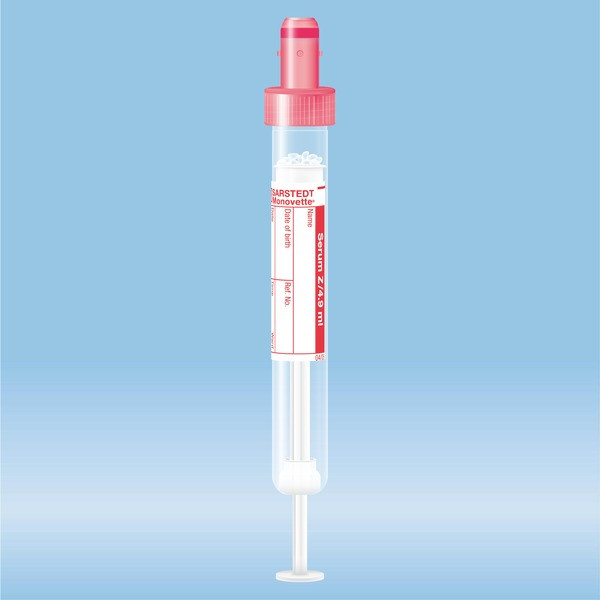 S-Monovette® Serum CAT, 4.9 ml, cap red, (LxØ): 90 x 13 mm, with paper label