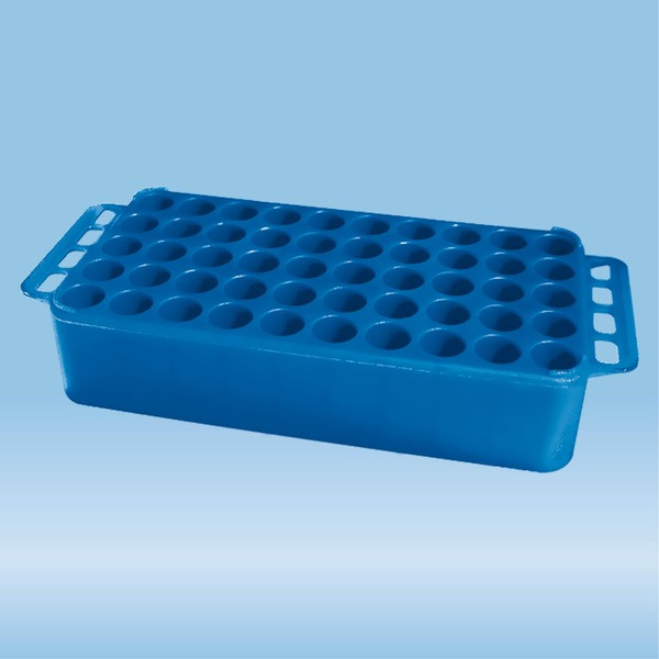Block Rack D17, Ø opening: 17 mm, 5 x 10, blue, with handle
