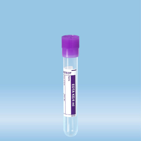 Sample tube, EDTA K3E, 4 ml, cap violet, (LxØ): 75 x 12 mm, with paper label