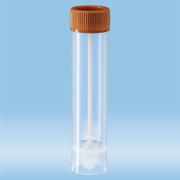 Faeces tube, with spoon, screw cap, (LxØ): 107 x 25 mm, transparent, sterile
