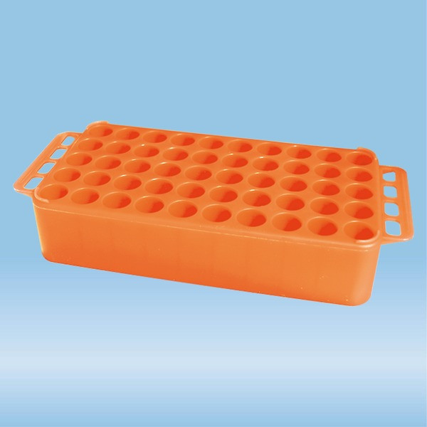S-Monovette® rack D17, Ø opening: 17 mm, 5 x 10, orange, with handle