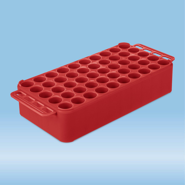 Block Rack D17, Ø opening: 17 mm, 5 x 10, red, with handle