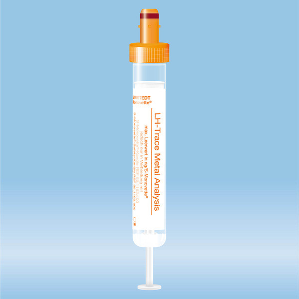 S-Monovette® Metal analysis LH, 7.5 ml, cap orange, (LxØ): 92 x 15 mm, with paper label