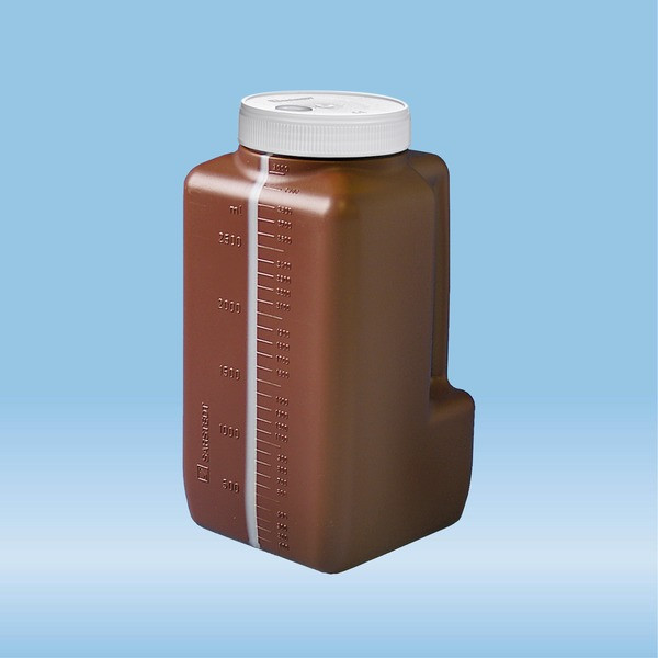 Urine container NFT, 3 l, with integrated needle-free transfer unit, brown, with light protection, g