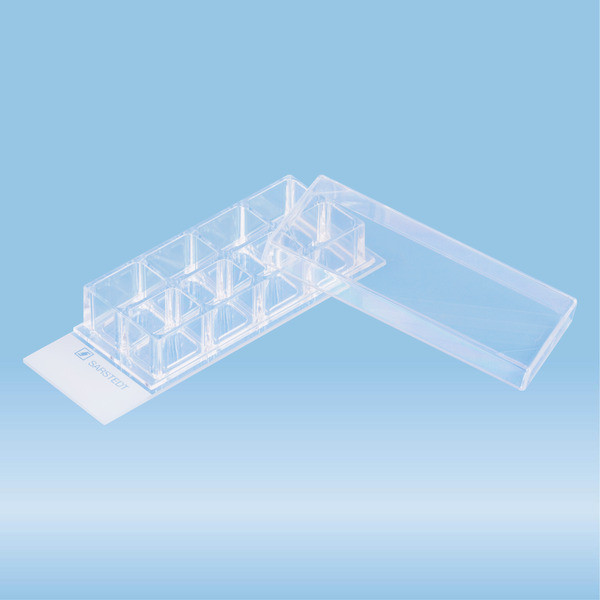 x-well cell culture chamber, 8 wells, on glass slide, removable frame