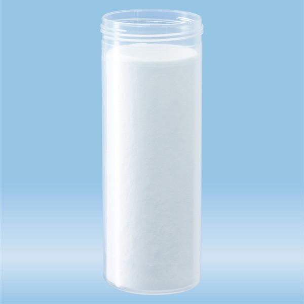 Mailing container, transparent, construction: round, with absorbent liner, length: 114 mm, Ø opening