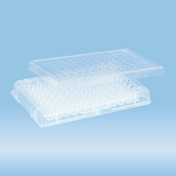 Micro test plate, 96 well, slip-on lid, flat base, PS, transparent