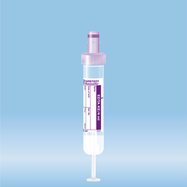 S-Monovette® EDTA K3E, 4 ml, cap violet, (LxØ): 75 x 15 mm, with paper label