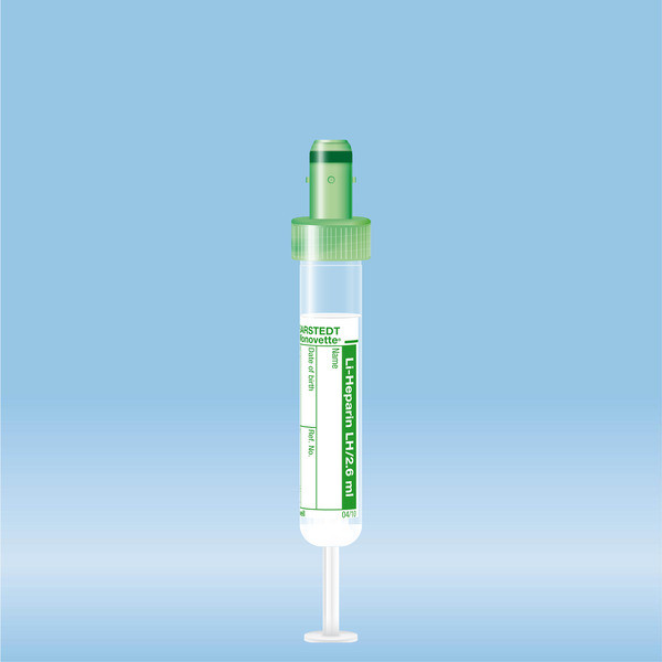 S-Monovette® Lithium heparin LH, 2.6 ml, cap green, (LxØ): 65 x 13 mm, with paper label