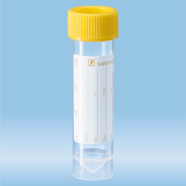 Screw cap tube, 25 ml, (LxØ): 90 x 25 mm, PP, with paper label