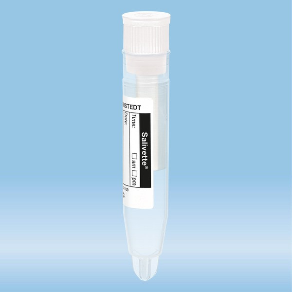 Salivette®, with cotton swab, cap: white, with paper label