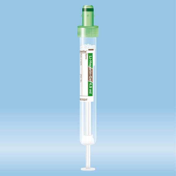S-Monovette® Lithium heparin gel, 4.9 ml, cap green, (LxØ): 90 x 13 mm, with paper label