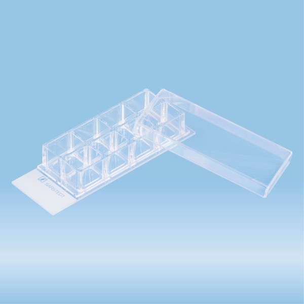 x-well cell culture chamber, 8 wells, on glass slide, removable frame