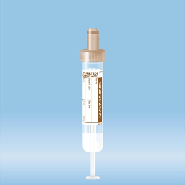 S-Monovette® Serum gel, 4.7 ml, cap brown, (LxØ): 75 x 15 mm, with paper label