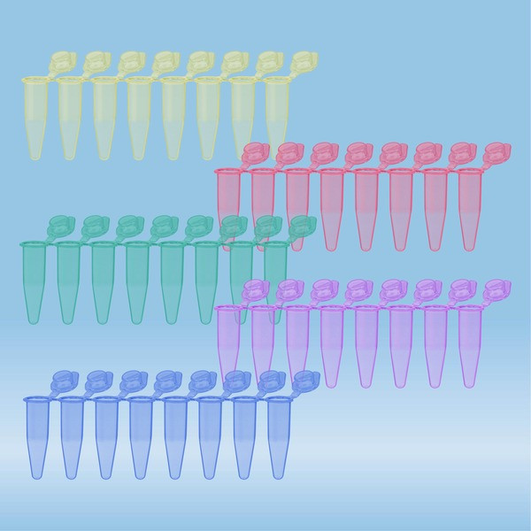 PCR strip of 8, PCR Performance Tested, colour mix, PP, round cap