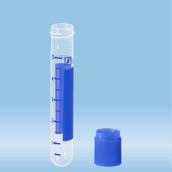 Screw cap tube, 5 ml, (LxØ): 75 x 13 mm, round base, PP, cap enclosed, 100 piece(s)/bag