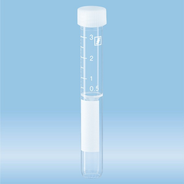 Screw cap tube, 3.5 ml, (LxØ): 92 x 13 mm, conical false bottom, rounded tube bottom, PP, cap assemb