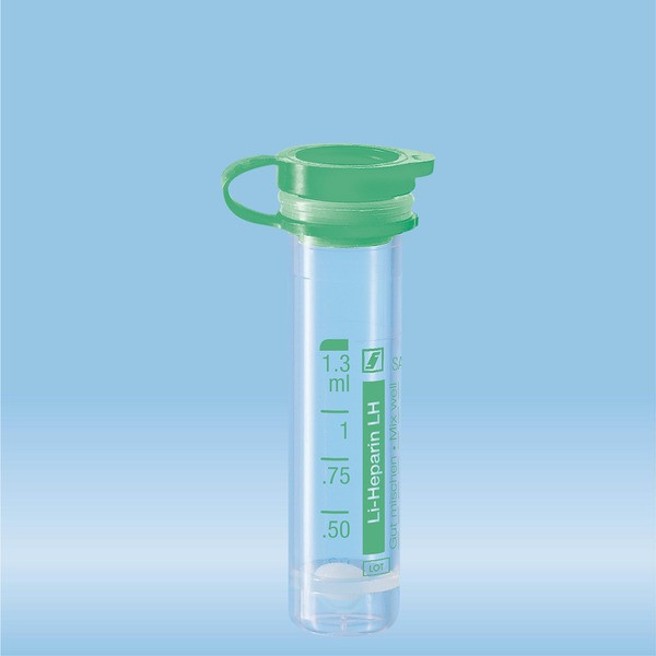 Micro sample tube Lithium heparin, 1.3 ml, push cap, ISO