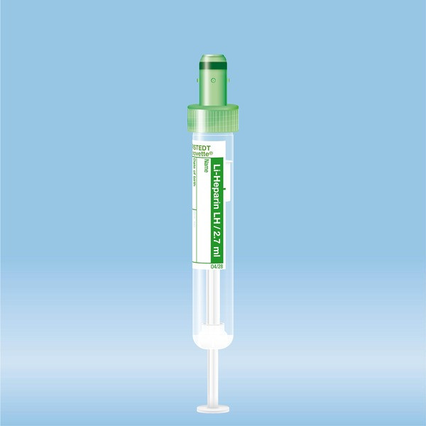 S-Monovette® Lithium heparin LH, 2.7 ml, cap green, (LxØ): 75 x 13 mm, with paper label