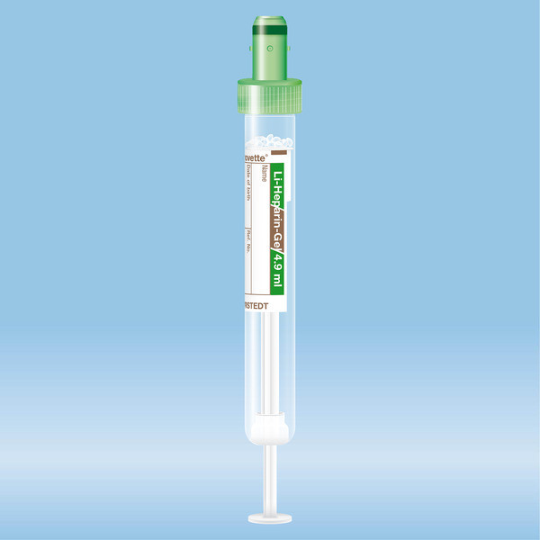 S-Monovette® Lithium heparin gel LH, 4.9 ml, cap green, (LxØ): 90 x 13 mm, with paper label