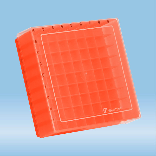 Storage box, slip-on lid, PP, format: 9 x 9, for 81 collection tubes