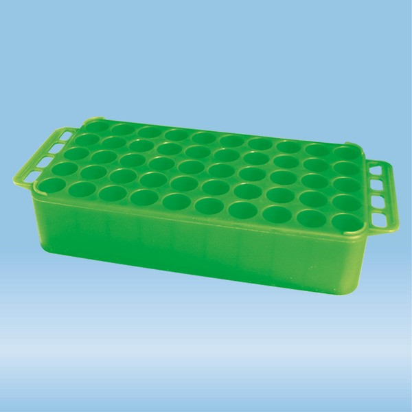 S-Monovette® rack D17, Ø opening: 17 mm, 5 x 10, green, with handle