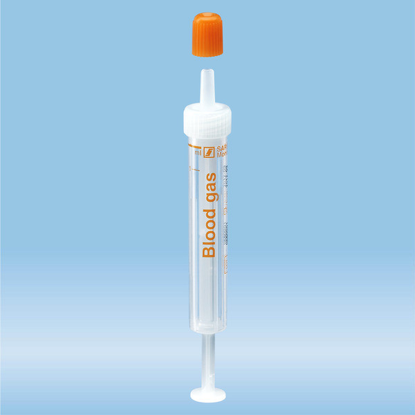 Blood Gas Monovette®, calcium-balanced lithium heparin, 1 ml, cap white/orange, connection: Luer (m)