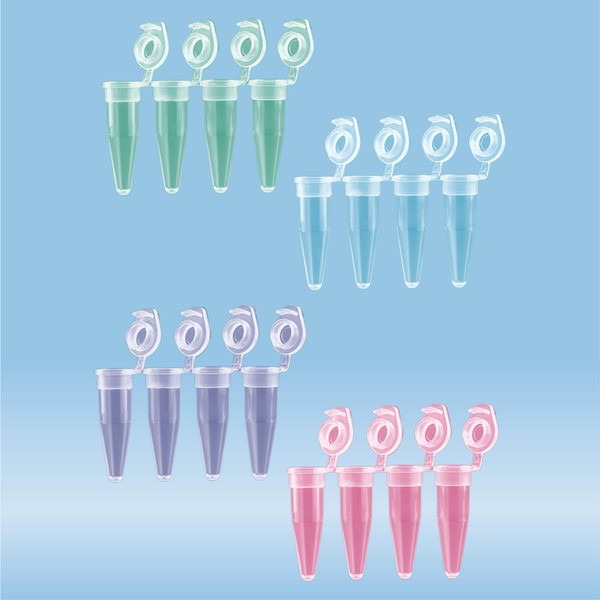 PCR strip of 4, 200 µl, PCR Performance Tested, colour mix, PP, flat cap