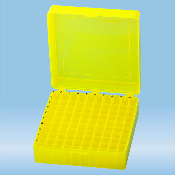 Storage box, hinged lid, PP, format: 10 x 10, for 100 collection tubes