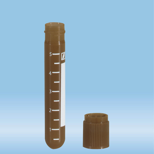 Screw cap tube, 5 ml, (LxØ): 75 x 13 mm, round base, PP, cap enclosed, 100 piece(s)/bag